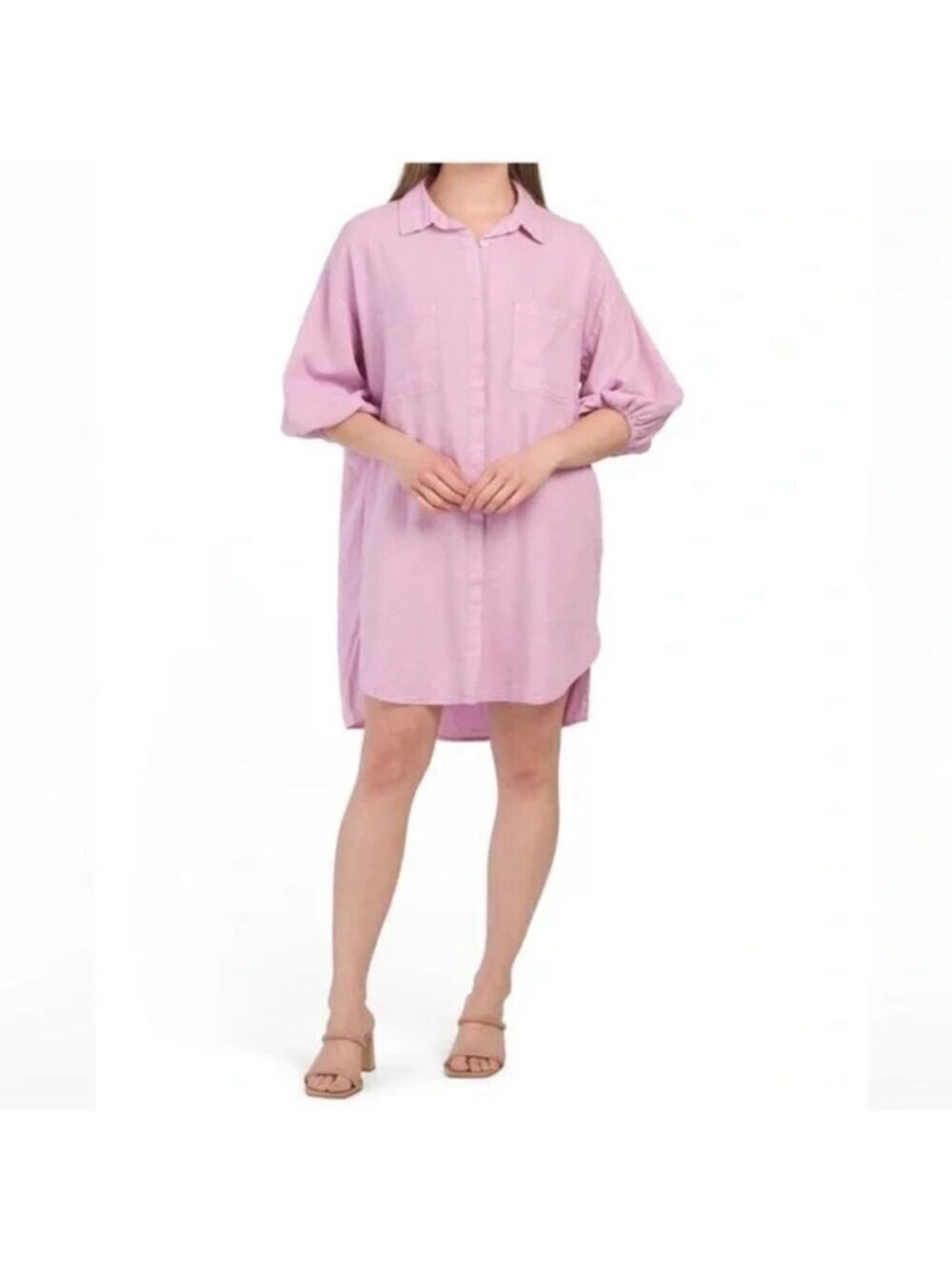 YOUNG FABULOUS & BROKE Linen Blend Sandollar Boho Shirt Dress Pink Lilac Sz M